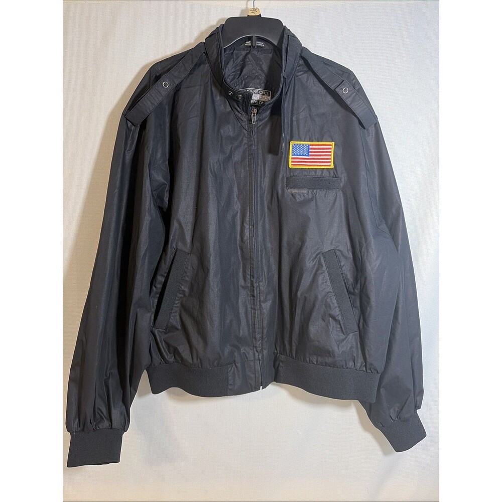 Members Only Jacket Black Mens XL Flag Pockets Vintage